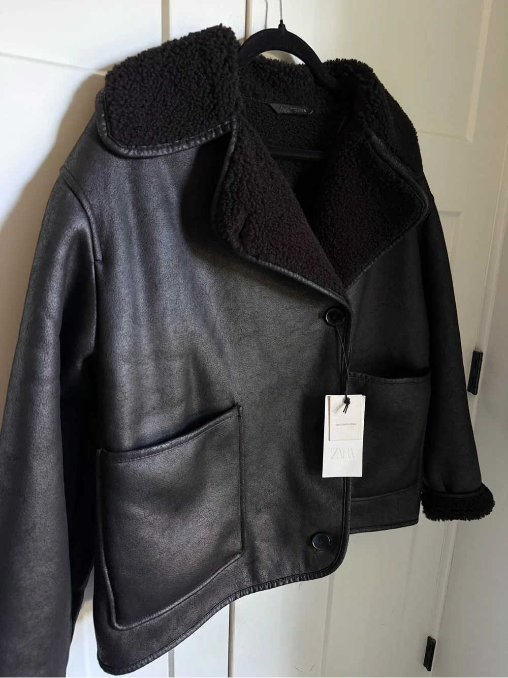 NWT Zara ZW Collection double-faced jacket with plush faux shearling collar. S